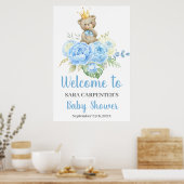 Teddy Baby Shower Boy Blue Bär Begrüßungszeichen Poster (Küche)