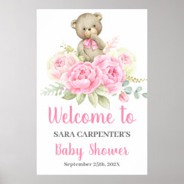 Teddy Baby Shower Girl Pink Bär Begrüßungszeichen Poster