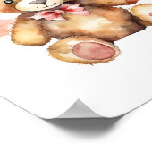 Teddy-Babybär mit Bogen-Aquarell Poster (Ecke)