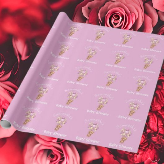 Teddy Balloon Baby Dusche Pink Geschenkpapier