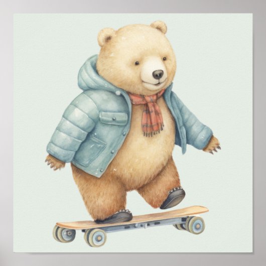 Teddy-Bär an Bord des Skate Poster (Vorne)