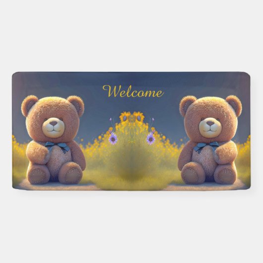 Teddy Bär auf der Wiese, niedliche Babydusche Banner (Horizontal)
