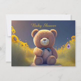 Teddy Bär auf der Wiese, niedliche Babydusche Einladung