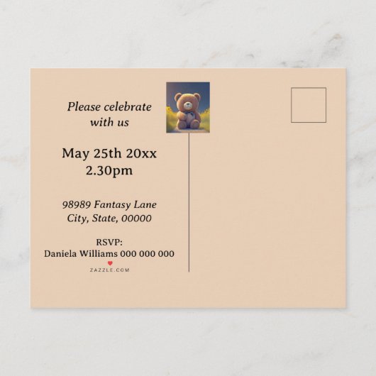 Teddy Bär auf der Wiese, niedliche Kinder jeden Al Einladungspostkarte (Rückseite)