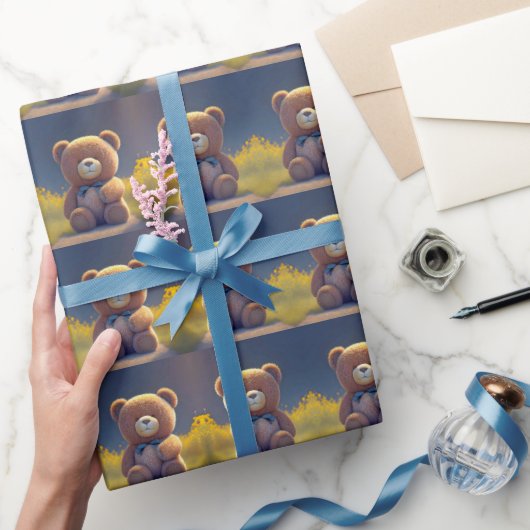 Teddy Bär auf der Wiese, niedliche Kinder jeden Al Geschenkpapier (Schenken)