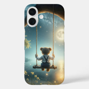 Teddy Bär auf einem Baumschwung mit Glühwürmchen iPhone 16 Hülle