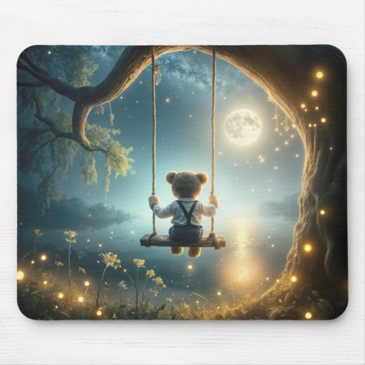 Teddy Bär auf einem Baumschwung mit Glühwürmchen Mousepad (Vorne)
