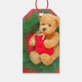 Teddy Bär auf Kranz mit Strumpf Geschenkanhänger (Vorderseite)