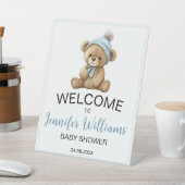 Teddy Bär Baby Boy Dusche Willkommen Pedestal Zeic Sockelschild (In SItu)