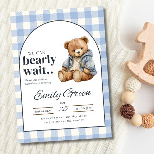 Teddy-Bär-Baby-Party-Einladung, Baby in Blau-Gingh Einladung