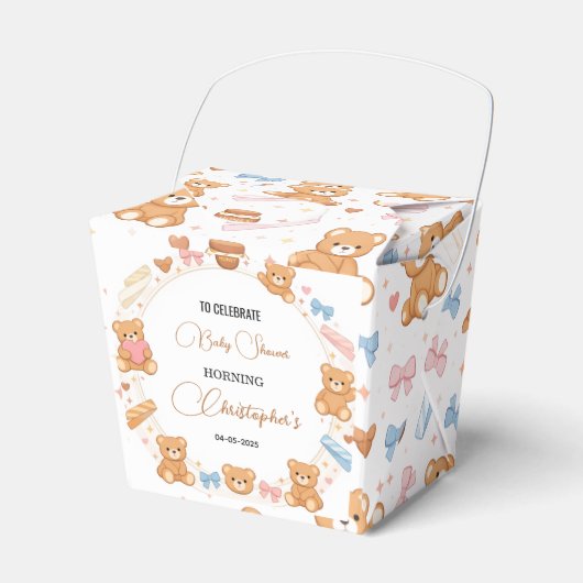 Teddy-Bär-Baby-Party Junge | Süßer blauer Bär Geschenkschachtel (Vorderseite)