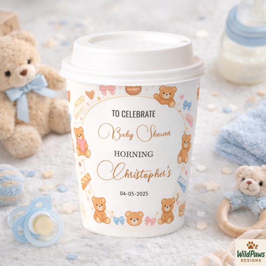 Teddy-Bär-Baby-Party Junge | Süßer blauer Bär Pappbecher