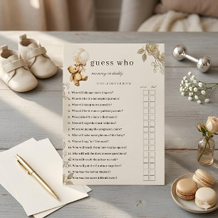 Teddy-Bär-Baby-Party-Ratespiel, Neutral Beige Einladung