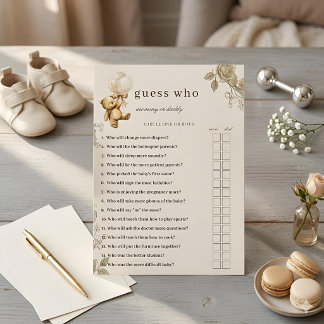 Teddy-Bär-Baby-Party-Ratespiel, Neutral Beige Einladung