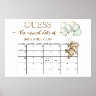 Teddy-Bär-Baby-Party-Vermutung-Datums-Kalender Poster