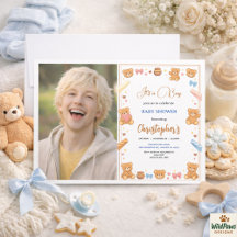 Teddy Bär Baby Shower Junge | Süßer blauer Bär