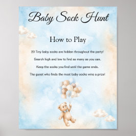 Teddy-Bär-Baby-Socken-Jagd-Duschspiel-Schild Poster