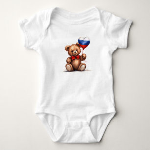Teddy Bär & Ballon mit der russischen Flagge. Baby Strampler