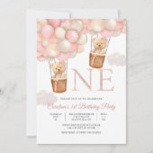 Teddy-Bär-Ballon zum ersten Geburtstag Einladung (Vorderseite)