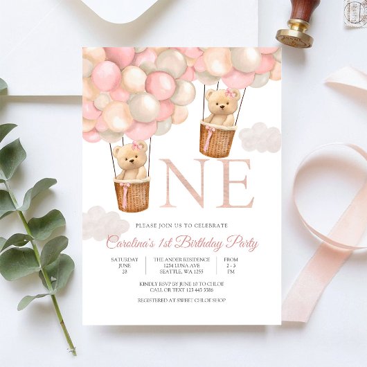 Teddy-Bär-Ballon zum ersten Geburtstag Einladung