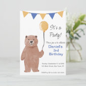 Teddy Bar Ballon zum Geburtstag einladen Einladung (Stehend Vorderseite)