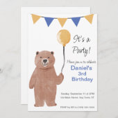 Teddy Bar Ballon zum Geburtstag einladen Einladung (Vorne/Hinten)