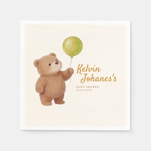 Teddy-Bär-Balloons-Baby-Party Serviette (Vorderseite)