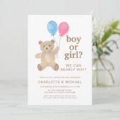 Teddy-Bär-Balloons Geschlechtsenthüllung Einladung (Stehend Vorderseite)