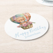 Teddy Bar Balloons Happy Birthday Runder Pappuntersetzer (Angewinkelt)