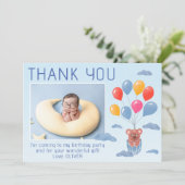 Teddy Bar Balloons Kinder Foto Geburtstag Dankeskarte (Stehend Vorderseite)