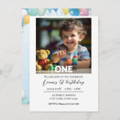 Teddy Bar Balloons Kinder Foto Geburtstag Einladung (Vorne/Hinten)