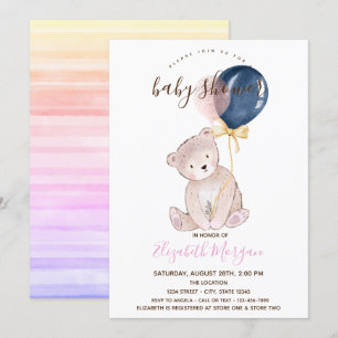 Teddy-Bär-Balloons Ombre gestreifte Babyparty Einladung