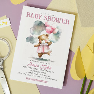 Teddy-Bär-Balloons-Wolken-Mädchen-Baby-Party  Einladung