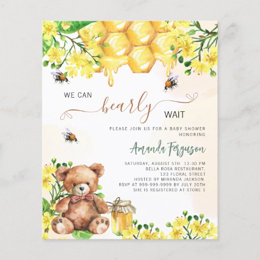 Teddy Bär Bienen Honeycomb Budget Baby Shower (Vorderseite)