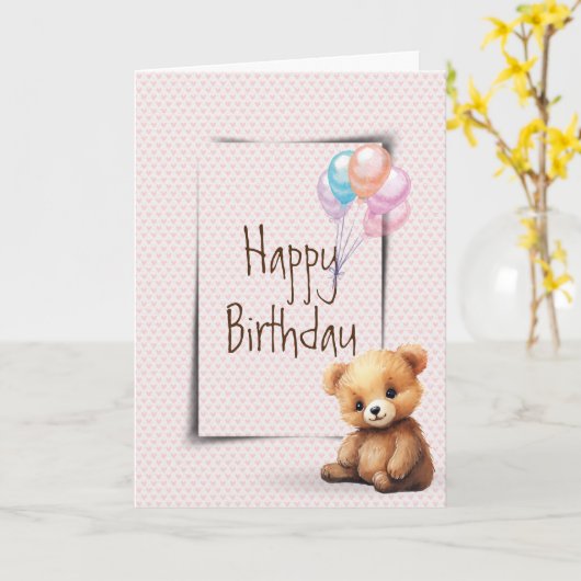 Teddy Bar Birthday on Hearts Karte (Gelbe Blume)