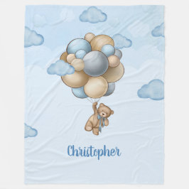 Teddy Bär blau-braun-beige Ballons Babydusche Fleecedecke