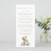 Teddy-Bär Blau Gingham-Muster-Menükarten Menükarte (Stehend Vorderseite)