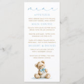 Teddy-Bär Blau Gingham-Muster-Menükarten Menükarte (Vorderseite)