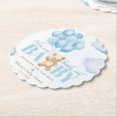 Teddy Bär blau können wir warten Baby Dusche Untersetzer (angewinkelt)