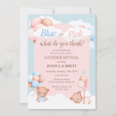 Teddy-Bär Blau oder Rosa Geschlechtsenthüllung Einladung (Vorderseite)