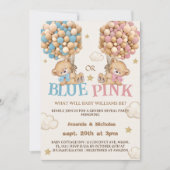 Teddy Bär Blau oder Rosa Geschlechtsenthüllung Einladung (Vorderseite)