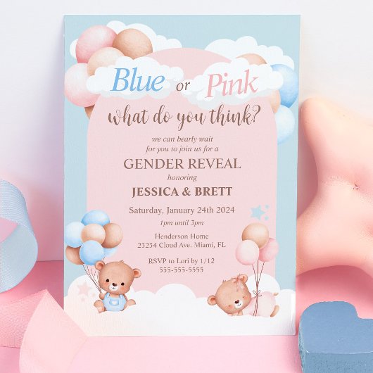 Teddy-Bär Blau oder Rosa Geschlechtsenthüllung Einladung
