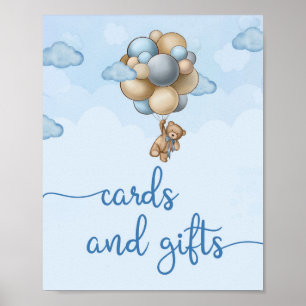 Teddy Bär blaubraune Ballonkarten und Geschenkzeic Poster