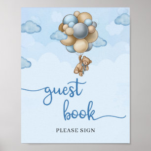Teddy Bär blaubraune Ballons Gästebuchzeichen Poster