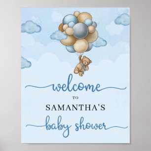 Teddy Bär blaubraune Ballons Willkommenszeichen Poster