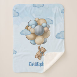 Teddy Bär blaubraune beige Ballons personalisiert Sherpadecke
