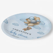 Teddy Bär blaubraune Elfenbeinballons Babydusche Pappteller (Schrägansicht)