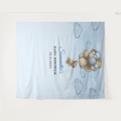 Teddy Bär blaubraune Elfenbeinballons Hintergrund Wandteppich (Vorderseite (Horizontal))