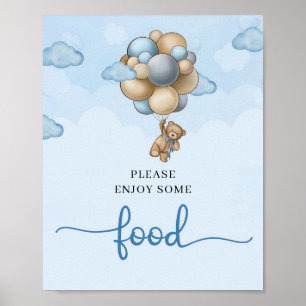 Teddy Bär blaubraunes Beige Ballons Lebensmittelze Poster
