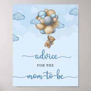Teddy Bär blaue Ballons Ratschlag für die Mutter, Poster